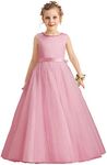 TTYAOVO Girls Flower Bead Wedding Dress Pageant Tulle Party Gown Size(150) 9-10 Years 788 Pink-c