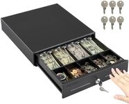 Volcora 13" Manual Push Open Cash Register Drawer for Point of Sale (POS) System, Black Heavy Duty Till with 4 Bills and 5 Coin Slots, Key Lock with Removable Coin Tray and Double Media Slots