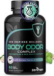 Natural Body Odor Eliminator Pills - Chlorophyll with Zinc, Champignon, Psyllium Fiber - Third Party Tested, 60 Vegan Capsules. Made in The USA