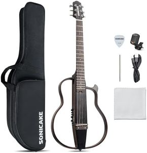 SONICAKE QGT-01 Electric Travel Guitar, Portable Solid Mahogany Body Acoustic Electric Guitar, Easy Assemble Frames, Multi Body-Shape Sim Preamp, Bag and Accessories