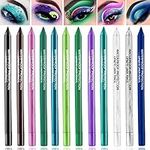 12 Colors Colorful Eyeliner Pencils Set Glitter Metallic Pearl Green Purple White Blue Matte Eye Shadow Pencil Long Lasting Waterproof Professional Eye Makeup Pen Set for Women(12Pcs)