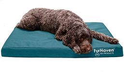 Furhaven Large Orthopedic Dog Bed Water-Resistant Indoor/Outdoor Logo Print Oxford Polycanvas Mattress w/Removable Washable Cover - Deep Lagoon, Large