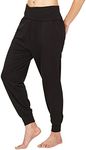 Dashka Plain Bamboo Jersey Lounge Pants – Machine Washable Breathable Comfortable Loose Fit Stretch Yoga Loungepant Bottoms with Pockets, Fold-Over Waistband & Cuffed Ankles – Black, Size X-Large