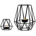 Nuptio 2 Pcs Tealight Holders - Tea Light Candle Holders Geometric Candle Holder for Dining Table Decorations Centrepiece, Black Fireplace Ornaments for Living Room, Wedding Housewarming Gifts