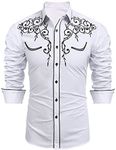 COOFANDY Mens Vintage Western Shirts Cowboy Embroidered Shirt Long Sleeve Button Up Shirt White