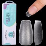 TOMICCA Short Coffin No File Nail Tips- Soft Gel Full Cover 360PCS Matte Clear False Acrylic Nail Gel Tips Kit for Soak Off Nail Extensions Kit, 15 Sizes