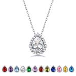 Bestyle 925 Sterling Silver Teardrop Cut Birthstone Crystal Necklaces for Women, April White Tennis Diamond Pendant with Love and Purity, Best Women Necklace for Everyday Wear