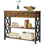 Yaheetech Industiral Console Table with Drawers, Sofa Table Narrow Console Table for Entryway/Living Room, Entry Table with 2 Tiers Open Shelves, Rustic Brown