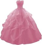 ZVOCY Strapless Beaded Quinceanera Dress Ball Gown Long Prom Dress Lace Tulle Beaded Formal Evening Dress with Ruffles, Dusty Pink, 10