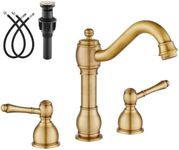 gotonovo 8 Inch Widespread Bathroom Faucets for Sink 3 Hole 2 Lever Handle Deck Mount with Pop Up Drain Hot and Cold Water Supply Lines Antique Brass