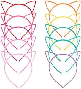 Nenjindz Cat Ears Headband，Plastic Cat Ear Headbands for Kids Girls Women Kitty Hairbands Party Costume Daily Decorations Birthday Gifts (10Pcs)