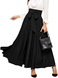 SweatyRocks Women's Elegant High Waist Skirt Tie Front Pleated Maxi Skirts Black L
