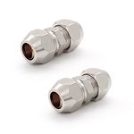 SRJQXH 2 Pcs 8 MM Compression Fitting, Silver Color Compression Ferrule Tube Fitting, Nickel Plated Copper Double Ferrule Pipe Fitting Adapter, Can be Used for Plumbing, Air Compressors