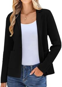 Women's Long Sleeve Cardigans Lightweight Open Front Office Blazer with Plus Size(L, Black)