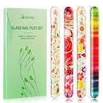 Glass Nail File 4 Pack, Crystal Nail File with Nano Surface, Flowers Glass Fingernail File, Nail Files for Natural Nails Professional Nail Care Tool for Salon & Home Natural Nail Art Use