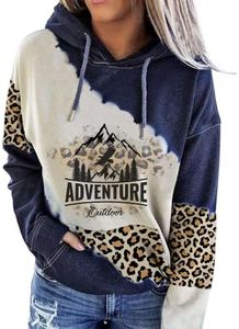 Lanaoree Womens Casual Graphic Hoodies Pullover Tops Print Long Sleeve Sweatshirts Fall Clothes Navy Blue 2X-Large