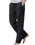 iWoo Mens Elastic Waist Pants for Seniors Summer Pants Soft Linen Pants Black L