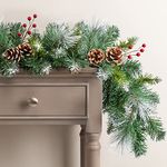 CHRISTOW Flocked Christmas Garland with Pine Cones & Berries, Luxury Artificial Garland for Fireplace & Stairs, Home Xmas Decoration, Natural Looking PE & PVC Needles, Easy Hanging (1.8m / 6ft)