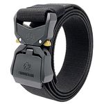 FIBOOMERANG Men's Belt, Mens Tactical Stretch Nylon Belt with Quick Release Aluminum Buckle, 1.5" Web Work Belt for Men Outdoor Work (Length 49", Black)