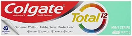 Colgate Total Mint Stripe Gel Antibacterial Toothpaste 115g, Whole Mouth Health, Multi Benefit