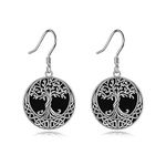 Tree of Life Earrings Sterling Silver Celtic Tree of Life Dangle Drop Earrings for Women Jewelry (black onyx)