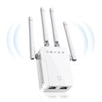 WiFi Extender Booster ,2.4Ghz 300Mbps Amplifier Wireless Repeater with 2 LAN Ethernet Port, Long Range Signal for Home by 4 Super Antennas, Coverage up to 8470Sq.ft