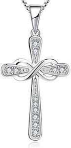 YL Women's Cross Necklace Sterling Silver Infinity Crucifix Pendant Cubic Zirconia Criss Jewelry