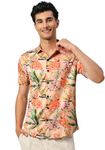 Wear Your Opinion Tropical Beach Printed Casual Half Sleeve Shirt | All Day Comfort | Knitted Shirt (Design: Flamingo Hawaiian Shirt,Peach,X-Large)