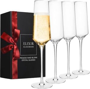 ELIXIR GLASSWARE Classy Champagne Flutes - 8 oz - Set of 4 Elegant Flute Wine Glasses - Hand Blown Crystal Champagne Glasses - Wedding Gifts for Couples, Engagement Gift, Housewarming Gifts