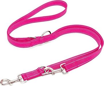 Happilax Guinzaglio per Cani da 2m Regolabile, in 3 Posizioni - Guinzaglio Doppio Adatto per Cani di Grossa e Piccola Taglia - In Nylon - Riflettente/Rosa
