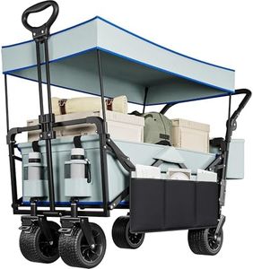 YITAHOME Large Collapsible Wagon w/Removable Canopy, Heavy Duty Outdoor Folding Wagon Cart w/Adjustable Handles and Flexible Swivel Wheels Utility Wagon for Camping, Shopping, Sports, Beach - Grey