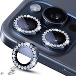 VONZEE® Diamond Camera Lens Protector Compatible for iPhone 15 Pro 6.1''/iPhone 15 Pro Max 6.7'', [Anti-Scratch] Premium Tempered Glass Film Aluminum Alloy Lens Ring Cover (Titanium Blue)