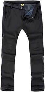 Rdruko Men's Snow Ski Waterproof Softshell Pants Outdoor Hiking Fleece Insulated Winter Pants(Black, CA L)