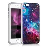 kwmobile Case Compatible with Apple iPhone SE (1.Gen 2016) / iPhone 5 / iPhone 5S - Crystal TPU Cover with UV Print and Transparent Edge - Outer Space Multicolor/Dark Pink/Black