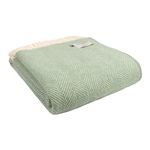 Tweedmill Textiles 100% Pure Wool Blanket Fishbone Design in Sea Green QUALITY