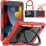 Timecity Kids Case for iPad 9th/ 8th/ 7th Generation 2021/2020/ 2019, Shockproof Protective Case with Screen Protector, 360° Rotating Kickstand and Shoulder Strap for iPad 10.2 Case, Red