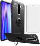 Asuwish Phone Case for Xiaomi Redmi Note 8 Pro with Tempered Glass Screen Protector Cover and Cell Accessories Magnetic Ring Holder Kickstand Stand Silicone Protective Redme Note8 8pro Women Men Black