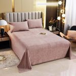 Cloth Fusion Warm Winter Solid Flannel Fleece Bedsheet for Double Bed King Size with 2 Pillow Covers 90"X100" inches, Blush Pink