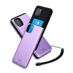 TORU CX Slide Compatible with iPhone 11 Pro Case - Protective Bumper & Hard Cover Dual Layer Slim Slide Hidden Card Holder Wallet with Wrist Strap - Purple