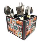 Nutcase Designer Cutlery Silverware Caddy Spoons Forks Knives Wooden Organizer for Dining Table and Kitchen (5.75x4.25x5.5 Inches, Multicolour)