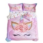 ADASMILE A & S Unicorn Bedding Twin for Girls Bed in A Bag Unicorn Comforter Set 6Pieces Kids Princess Unicorn Bed Set with Cute Love Hearts Sheets Set Reversible Comforter Set for Home Decor