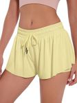 ECENOKL Flowy Athletic Shorts for Women Butterfly Shorts Gym Yoga Tennis Skort Girls Preppy Shorts Cute Summer Clothes, Light Yellow, Small