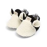 YWY Infant Baby Cozy Fleece Slippers with Non Skid Bottom Newborn Boys Girls Winter Warm Socks Booties Stay On Crib House Shoes 6-12 Months White/Black