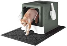 Medario Cat Litter Box with X-Large Litter Mat and Scoop, Large Foldable Litter Box with Lid, Enclosed Kitty Box,Front Top Entry Exit, Odor Control Easy to Clean (Upgrade Olive Green)