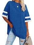 Famulily Color Block Loose Fitting Tee Tops for Women Ladies Striped Short Sleeve Baseball T Shirt Blue XXL