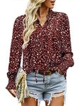 Hotouch Women's Fashion 2023 V Neck Tie Top Cute Flowy Tops Designer Floral Shirt Women Floral Red X-Large