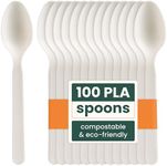 HAAGO PLA Cutlery - Eco-Friendly, Heavy Duty Cutlery for Parties, Weddings | Biodegradable, Compostable (Spoons - White 16cm / 6", 100 Pack)