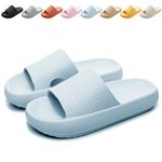 BHFRGAS Sliders Cloud Slippers Women Men，Non-Slip Mens Womens Slippers Cloud Sliders，Soft Flip Flops with Thick Sole for Shower Bathroom Pool Beach，Blue, 3.5-4 UK