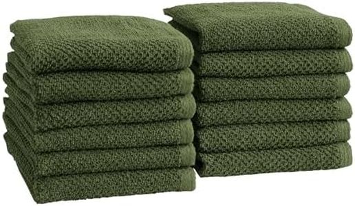 Green Washcloth- 100% Cotton 12-Pack 13x13 Wash Cloth - Absorbent, Quick-Drying, Durable Face Towels for Bathroom Decor - Low-Twist, Two-Ply Fibers (Forest Green)