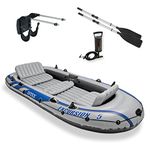 Intex Excursion 5 Person Inflatable Outdoor Fishing Raft Boat Set with 2 Aluminum Oars and Air Pump with a Intex Composite Motor Mount Kit